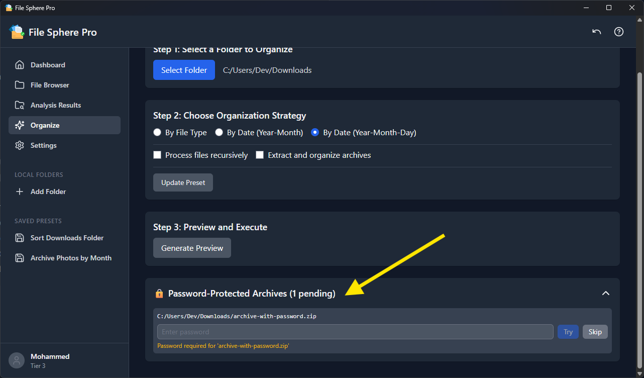 Screenshot showing File Sphere Pro's Advanced Archive Handling capabilities